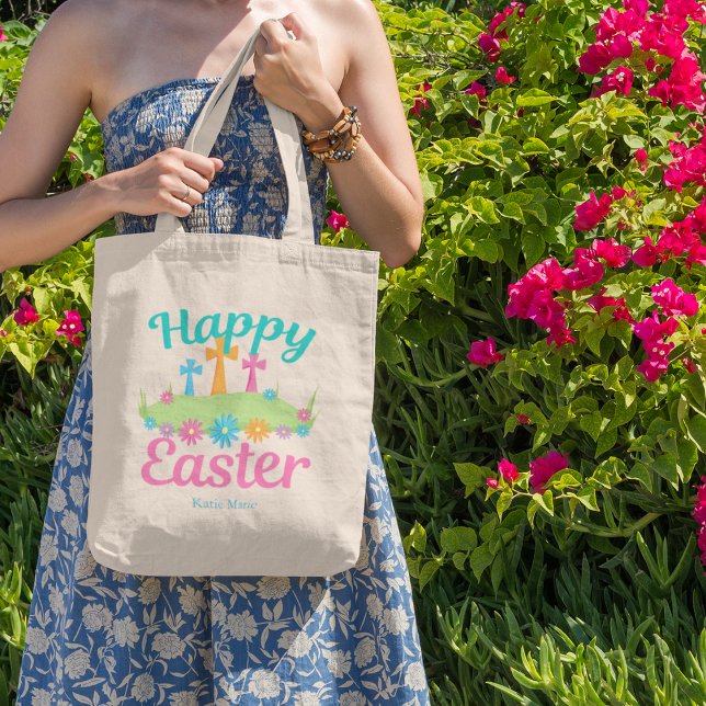 Happy Easter Beautiful Floral Crosses Custom Party Tote Bag (Creator Uploaded)