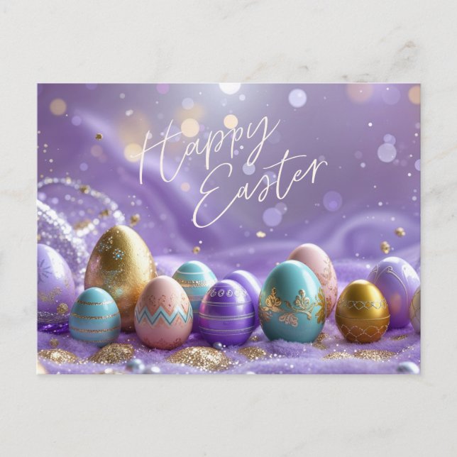 Happy Easter Beautiful Painted Easter Eggs Holiday Postcard (Front)