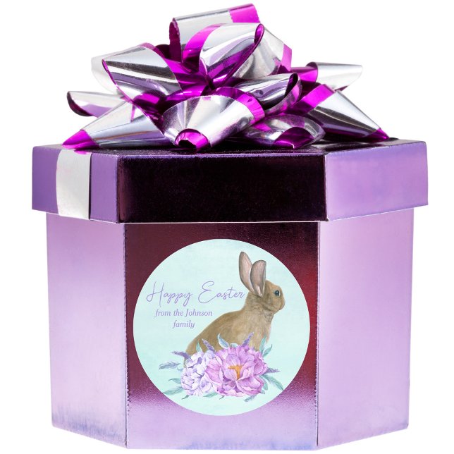 Happy Easter Beautiful Pastel Bunny Custom Party Classic Round Sticker (Creator Uploaded)