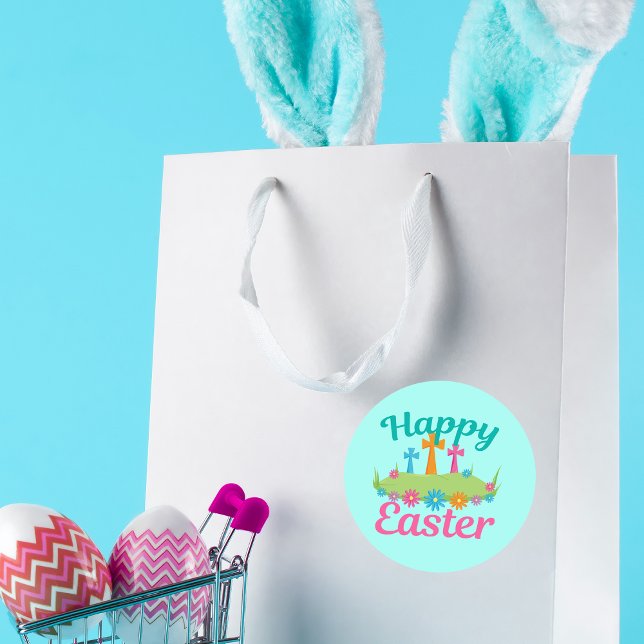 Happy Easter Beautiful Religious Flowers Crosses Classic Round Sticker (Creator Uploaded)