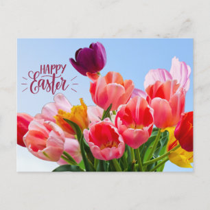 Happy Easter Beautiful Tulip Flowers Holiday Postcard