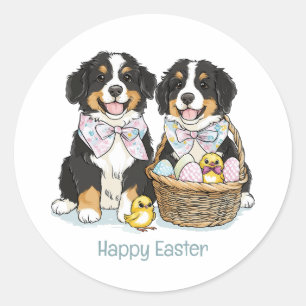 Happy Easter Bernese Mountain Dogs Classic Round Sticker