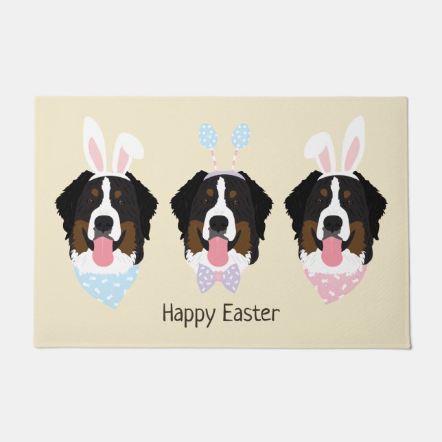 Happy Easter Bernese Mountain Dogs Doormat (Front)