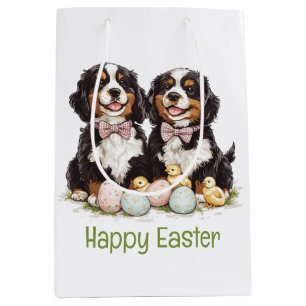 Happy Easter Bernese Mountain Dogs Easter Eggs Medium Gift Bag