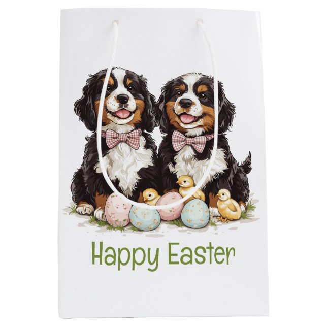 Happy Easter Bernese Mountain Dogs Easter Eggs Medium Gift Bag (Front)