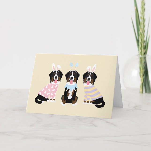 Happy Easter Bernese Mountain Dogs Holiday Card (Front)