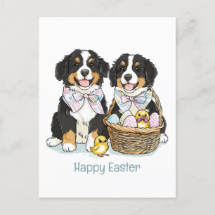 Happy Easter Bernese Mountain Dogs Holiday Postcard