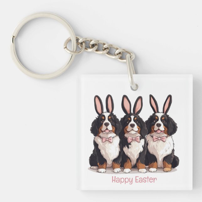 Happy Easter Bernese Mountain Dogs Key Ring (Front)