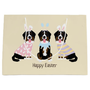 Happy Easter Bernese Mountain Dogs Large Gift Bag