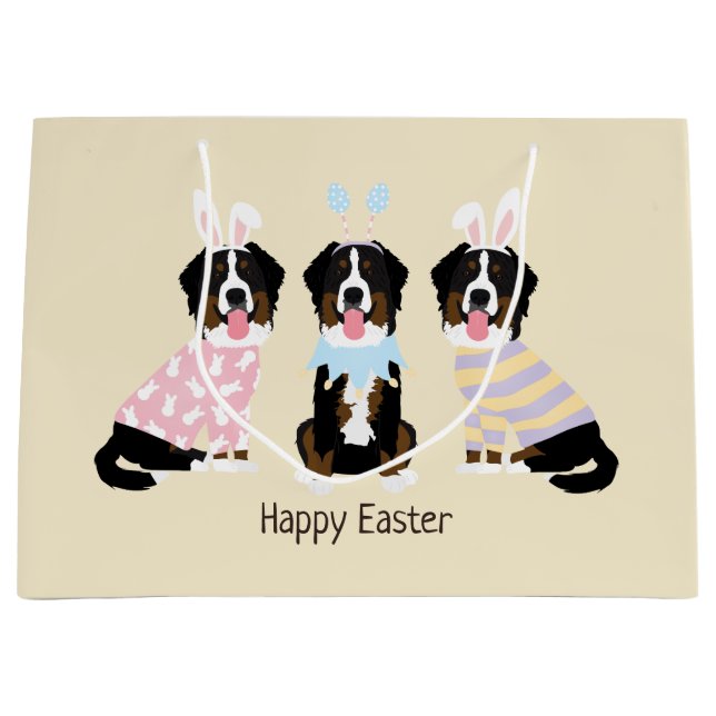 Happy Easter Bernese Mountain Dogs Large Gift Bag (Front)