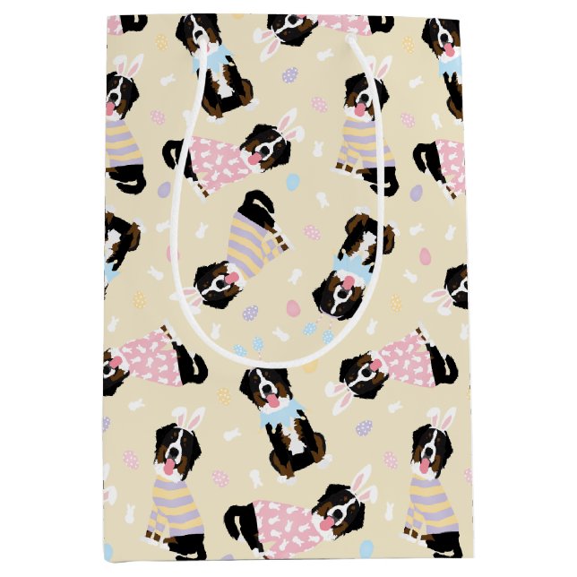 Happy Easter Bernese Mountain Dogs Medium Gift Bag (Front)