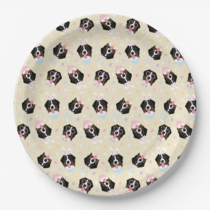 Happy Easter Bernese Mountain Dogs Paper Plate
