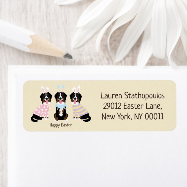 Happy Easter Bernese Mountain Dogs Return Address Label (Insitu)