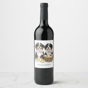 Happy Easter Bernese Mountain Dogs Wine Label