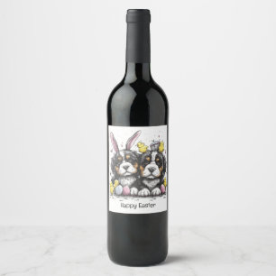 Happy Easter Bernese Mountain Dogs Wine Label