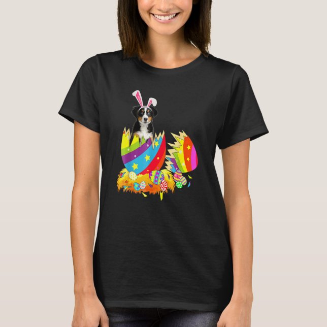 Happy Easter Bernese Mountain Egg Bunny Dog T-Shirt (Front)