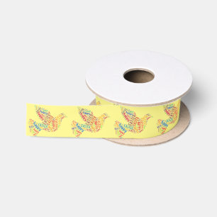 Happy Easter Bird Typography Colourful Elegant Satin Ribbon