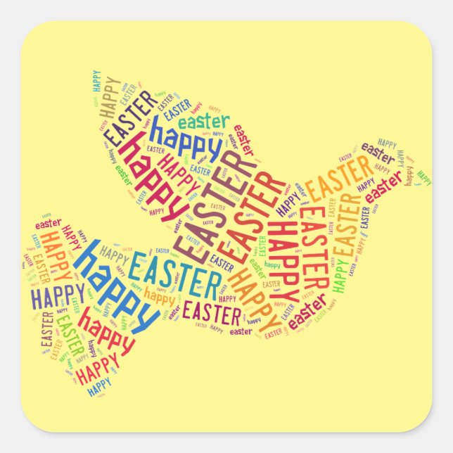 Happy Easter Bird Typography Colourful Elegant Square Sticker (Front)