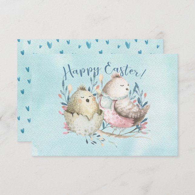 Happy Easter Birdies Birdnest Bird Egg Watercolor (Front/Back)