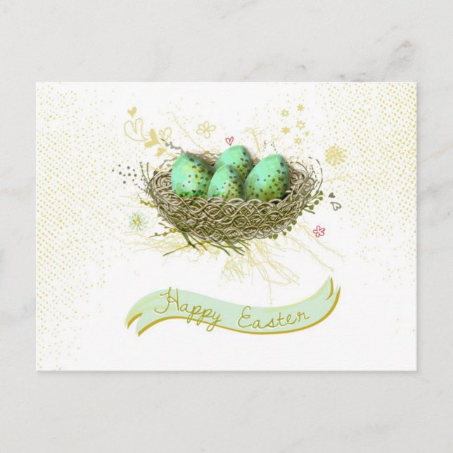 Happy Easter! - Birds nest with colourful eggs Holiday Postcard (Front)