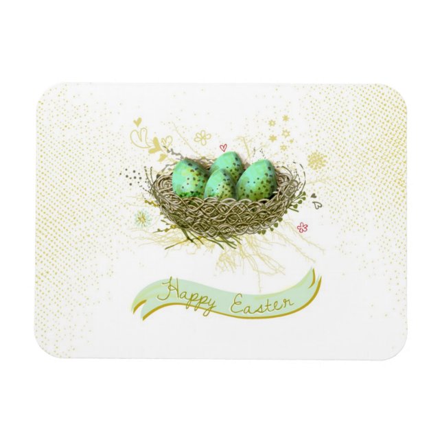 Happy Easter! - Birds nest with colourful eggs Magnet (Horizontal)