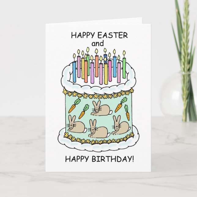 Happy Easter Birthday Cute Cake and Candles Card (Front)