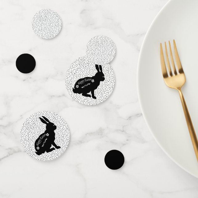 Happy Easter Black Bunny Polka Dots Flowers Confetti (Group)