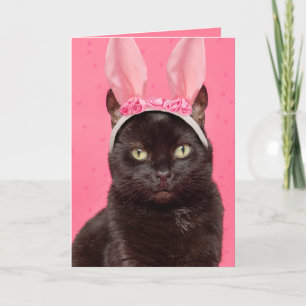 Happy Easter  Black Cat in Bunny Ears Holiday Card