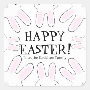 Happy Easter black white custom text cute rabbits Square Sticker
