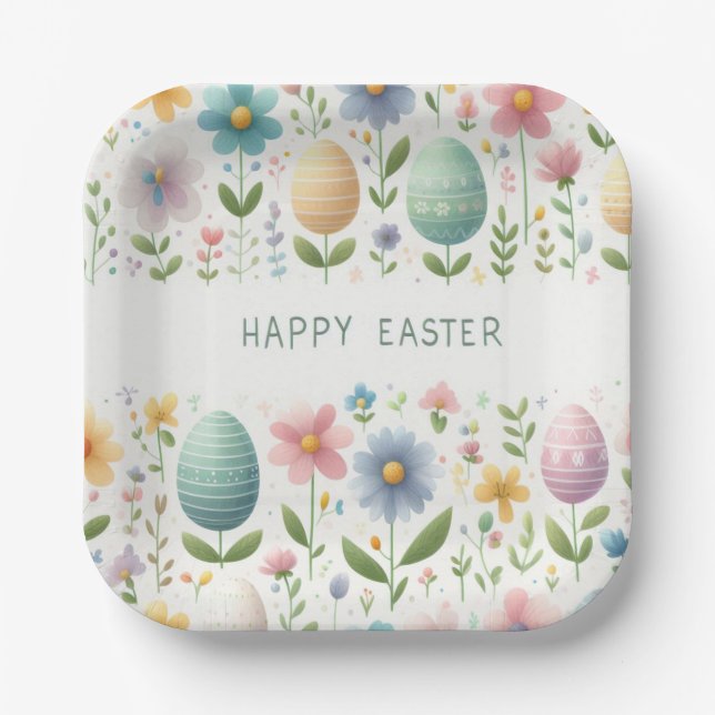 Happy Easter Blossoms Paper Plate (Front)