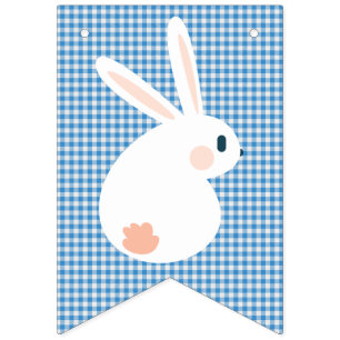 Happy Easter. Blue and White Chequered Plaid. Bunting