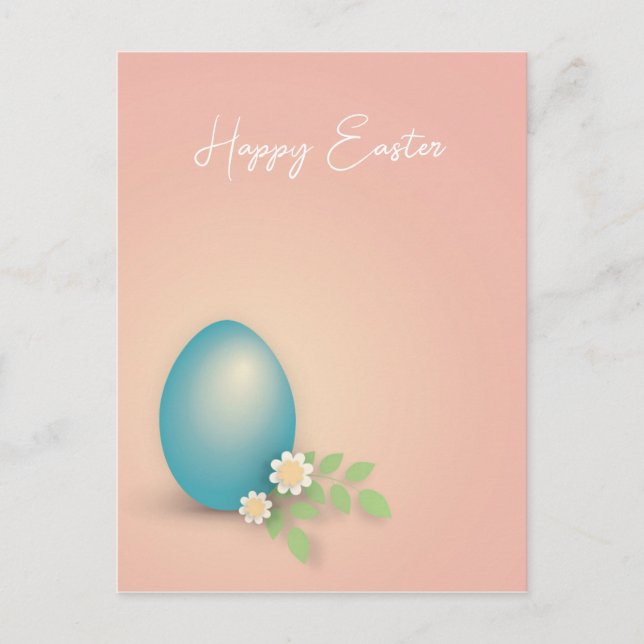 Happy Easter Blue Egg in Pink Postcard (Front)