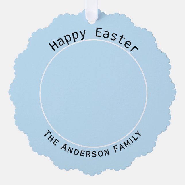 Happy Easter Blue Personalised Photo Decoration Tree Decoration Card (Front)