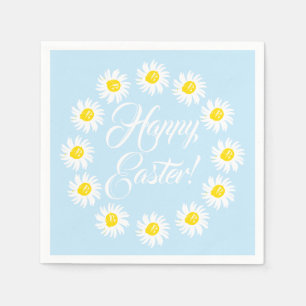 Happy Easter blue script cute daisy cheerful fun Napkin