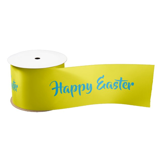 Happy Easter blue text on yellow Satin Ribbon (Spool)