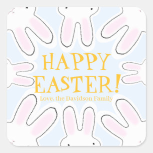 Happy Easter blue yellow custom text cute bunnies Square Sticker