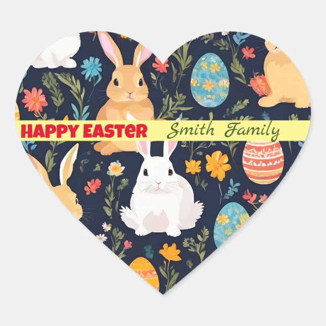 Happy Easter Boho Bunny Collection Heart Sticker (Front)