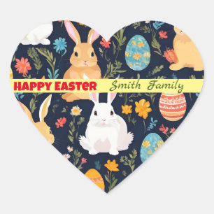 Happy Easter Boho Bunny Collection Heart Sticker