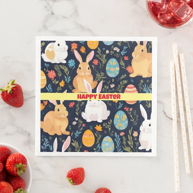 Happy Easter Boho Bunny Collection Napkin (Insitu)