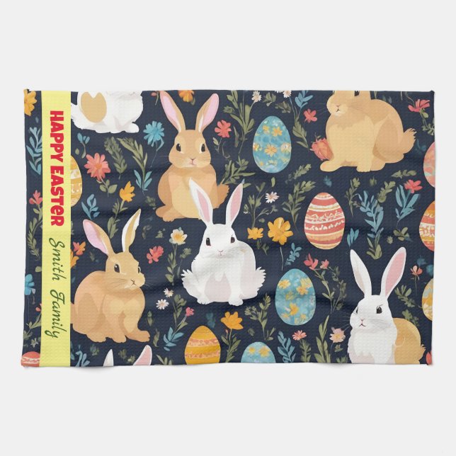Happy Easter Boho Bunny Collection Tea Towel (Horizontal)