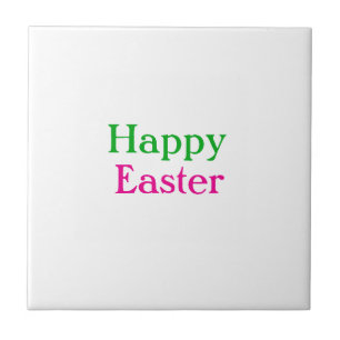 Happy easter boho green pink kids add name title ceramic tile