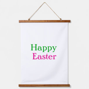 Happy easter boho green pink kids add name title hanging tapestry