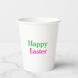 Happy easter boho green pink kids add name title paper cups