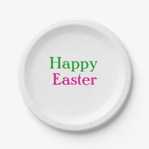 Happy easter boho green pink kids add name title paper plate