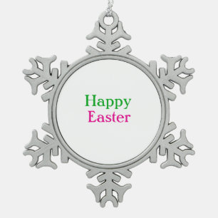 Happy easter boho green pink kids add name title snowflake pewter christmas ornament