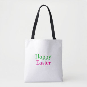Happy easter boho green pink kids add name title tote bag