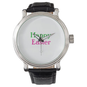 Happy easter boho green pink kids add name title watch