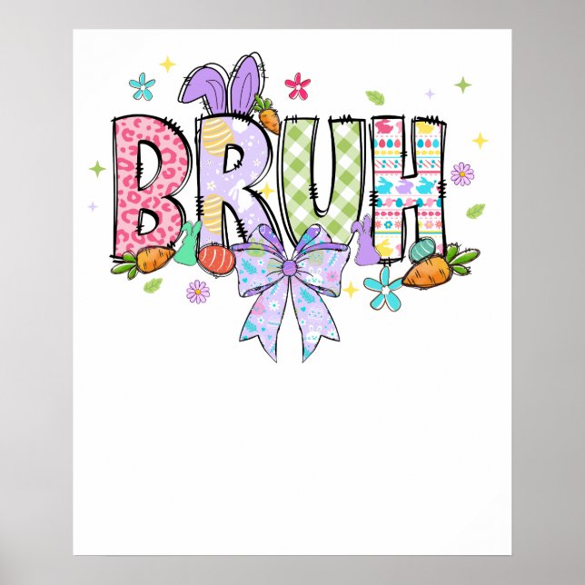 happy easter bow bunny bruh, retro, vintage poster (Front)