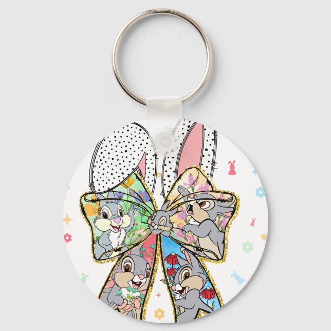 happy easter bow bunny, retro, vintage key ring (Front)