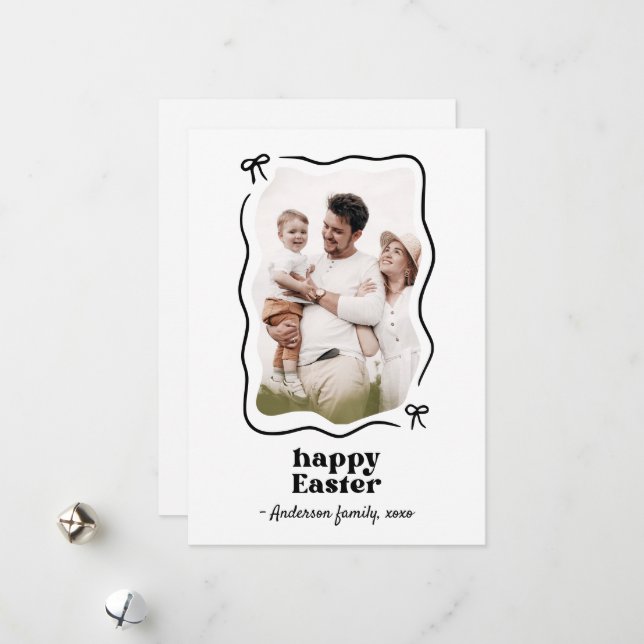 Happy Easter Bow Frame Photo Holiday Card (Front/Back In Situ)